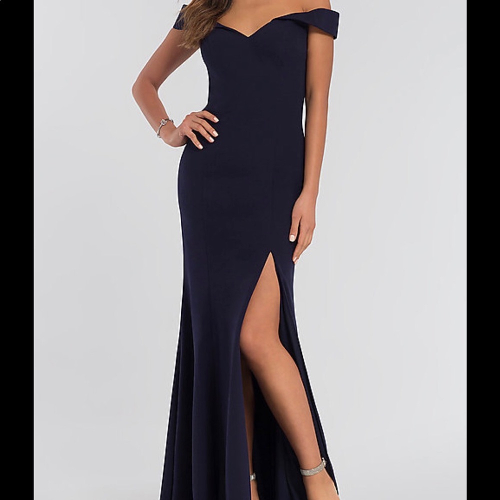 KLEINFIELD Navy off shoulder gown